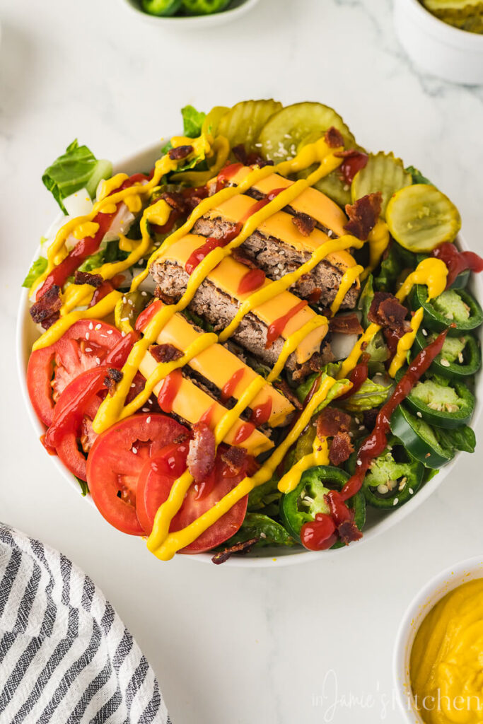 cheeseburger-bowl-healthy-burger-recipe-salad-with-bacon-easy-salad-turkey-burger-recipes-easy-turkey-burger-bowl-healthy-burgers-healthy-burger-meal-in-jamies-kitchen