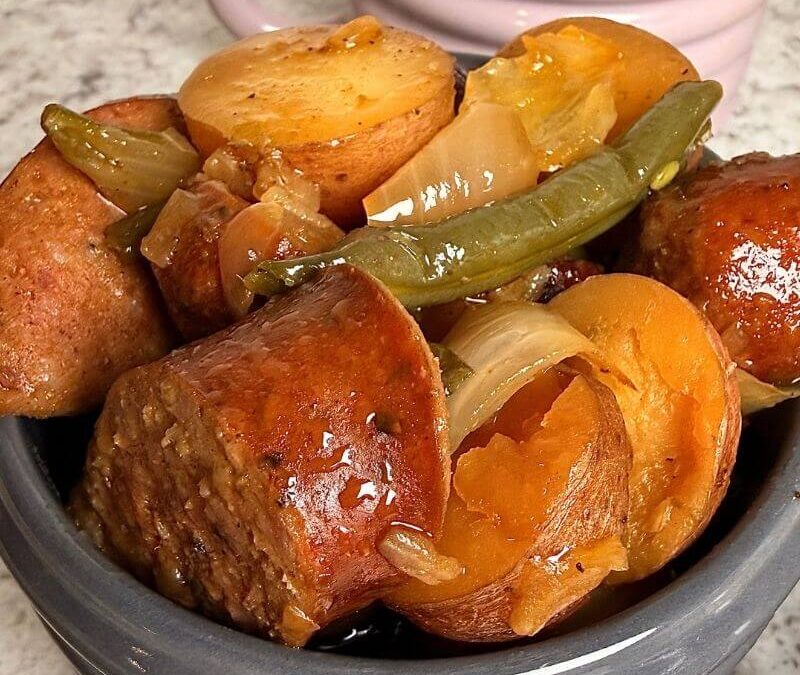 Slow Cooker Swamp Potatoes  and Sausage (An Easy Cajun One-Pot Meal)